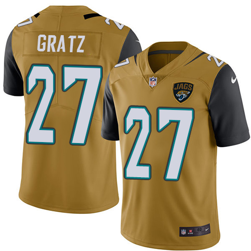 Men's Elite Dwayne Gratz Nike Jersey Gold - #27 Rush NFL Jacksonville Jaguars